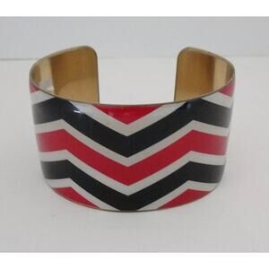 Mud Pie Gold Tone Enamel Cuff Bracelet Red Black